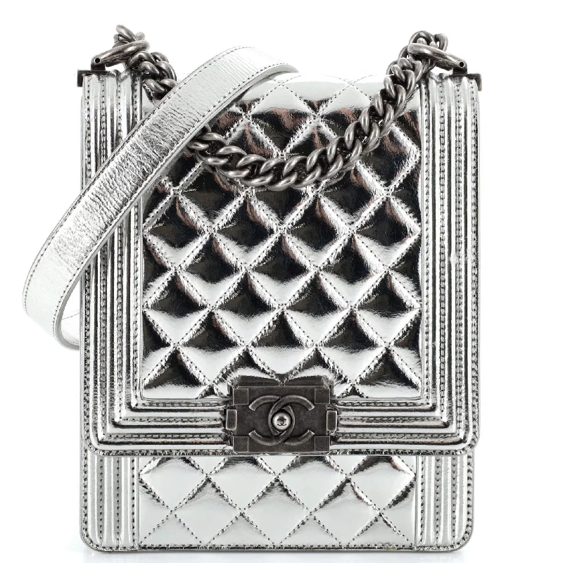Inspired Bags For High-End Fashion North South Boy Flap Bag Quilted Metallic Calfskin Small