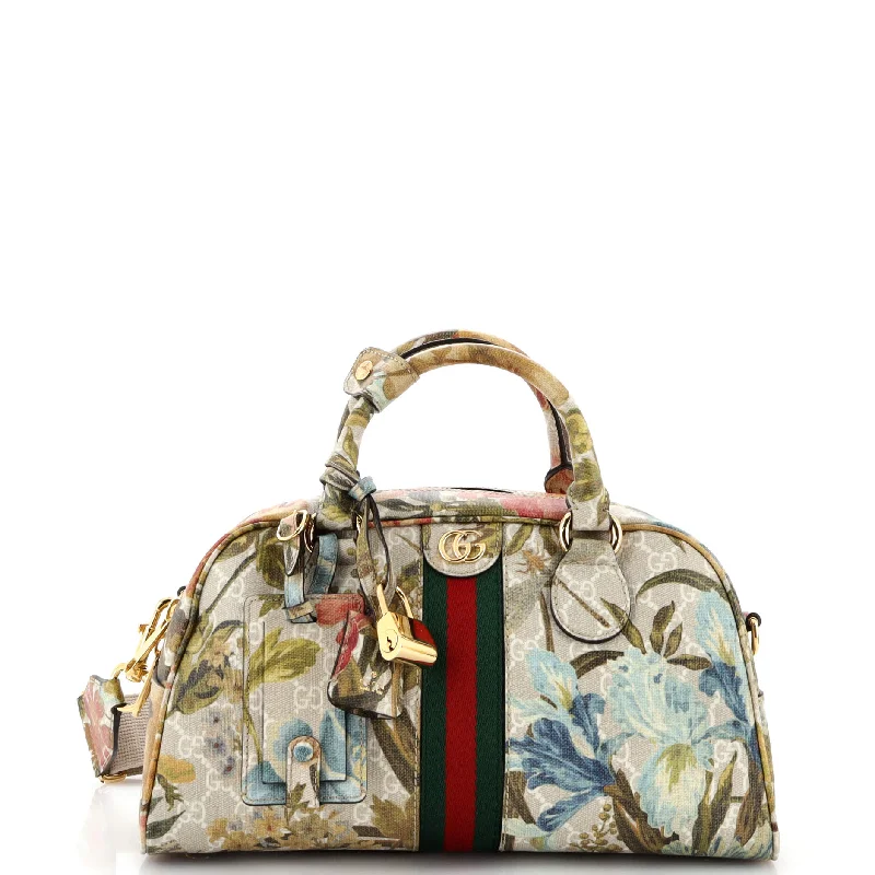 Anti-Theft And Budget-Friendly Bags Ophidia Convertible Boston Top Handle Bag Water Flora GG Coated Canvas Medium
