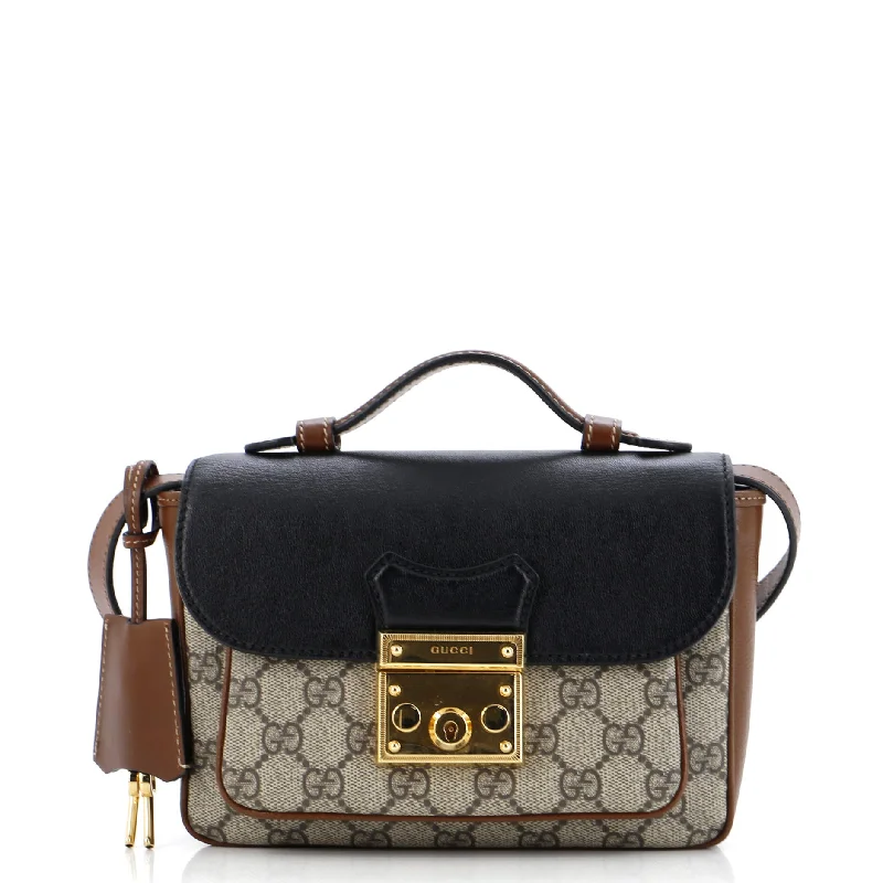 Bags With Tsa-Approved Features Padlock Front Pocket Flap Shoulder Bag GG Coated Canvas and Leather Mini