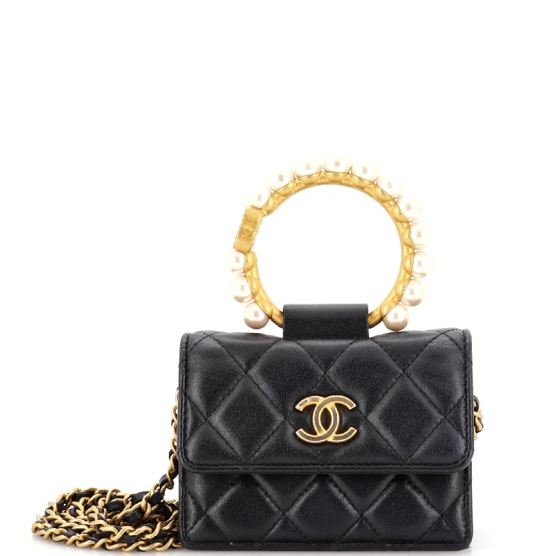 Stylish Yet Affordable Bags Pearl Crown Clutch with Chain Quilted Lambskin