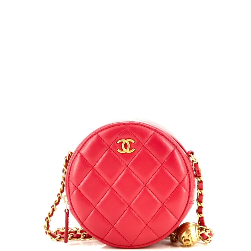 Luxury Bags For Professionals With Discounts Pearl Crush Round Clutch with Chain Quilted Lambskin