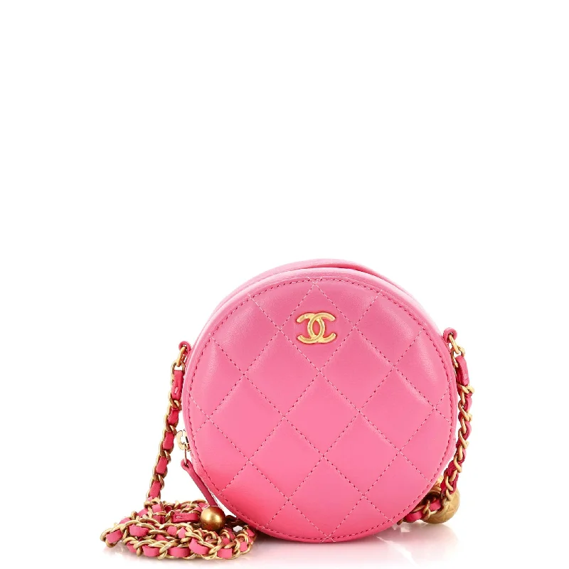 Festival Bags For Concerts And Events Pearl Crush Round Clutch with Chain Quilted Lambskin