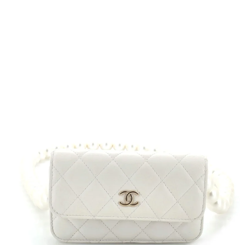 Trendy Festival Bags With Limited-Time Offers Pearl Strap Clutch with Chain Quilted Calfskin