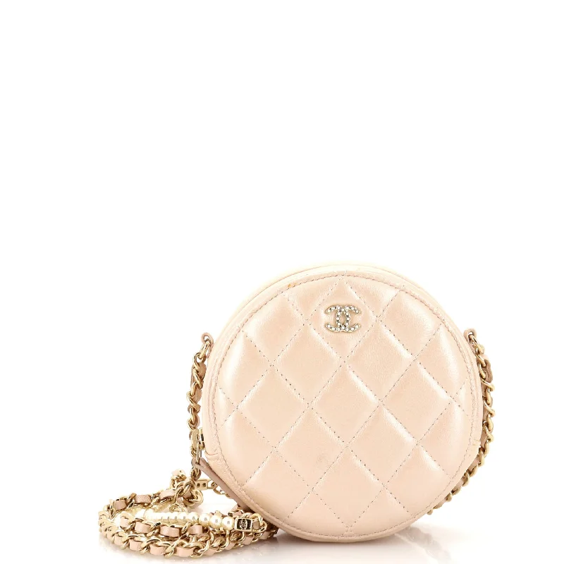 Limited-Time Offers On Trendy And Stylish Bags Pearl Strap Round Clutch with Chain Quilted Iridescent Lambskin