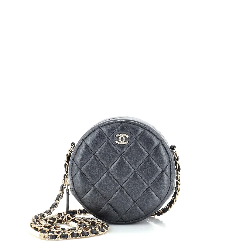 Luxury Bags Pearl Strap Round Clutch with Chain Quilted Iridescent Lambskin