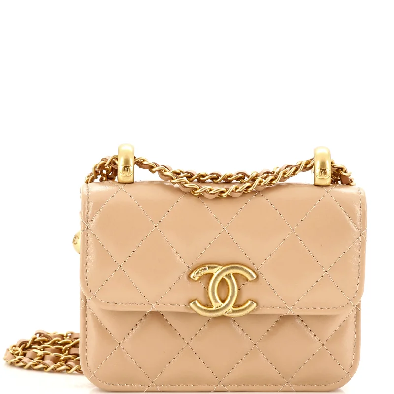 Bags For Outdoor Adventures Perfect Fit Flap Coin Purse with Chain Quilted Calfskin