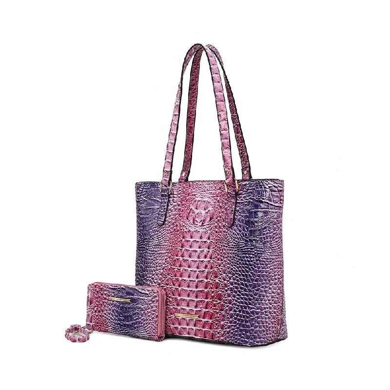 Affordable Bags For Budget Shoppers Piper Gradient Rainbow Faux Crocodile-Embossed Vegan Leather Women’s Tote Bag with Matching Wallet by Mia K