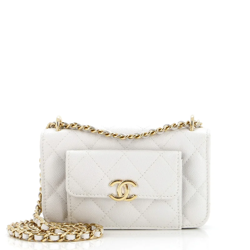 Elegant Bags For Formal Events And Luxury Occasions Pocket Twins Clutch with Chain Quilted Caviar