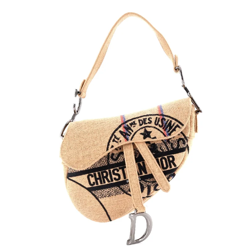Discounted Designer Bags For Clearance Events Saddle Bag Embroidered Jute Canvas Medium