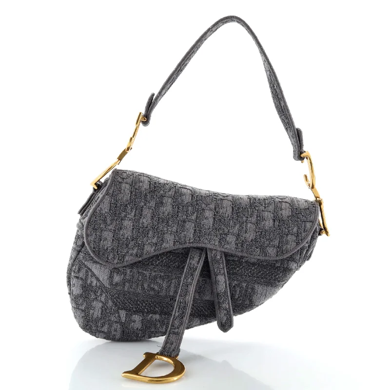 Luxury Bags For Working Professionals Saddle Handbag Oblique Denim Medium