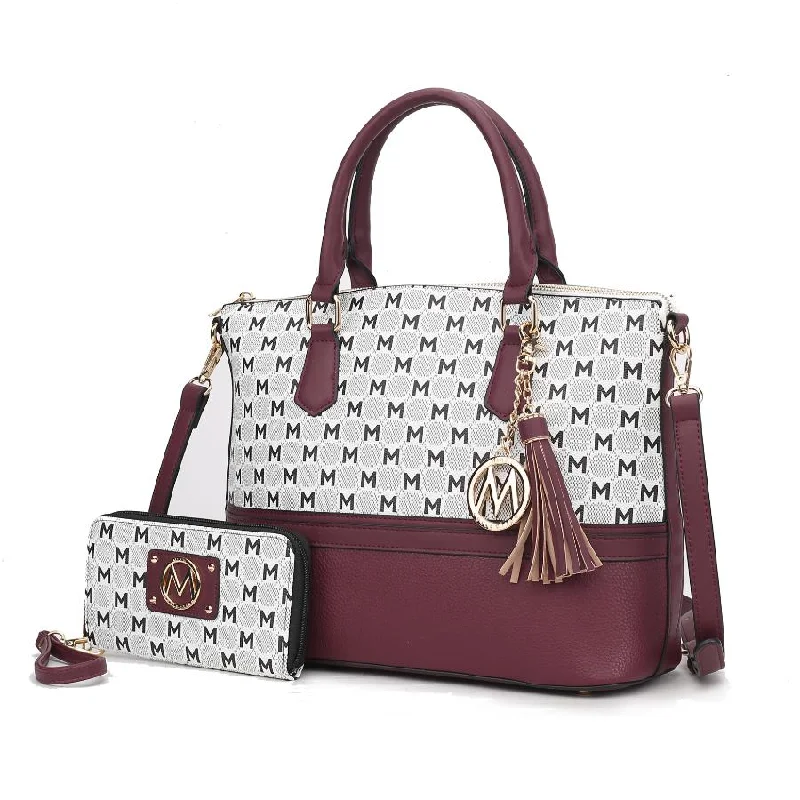 Tote Bag For Office Use Saylor Circular M Emblem Print Women’s Tote Bag with matching Wristlet Wallet - 2 pieces