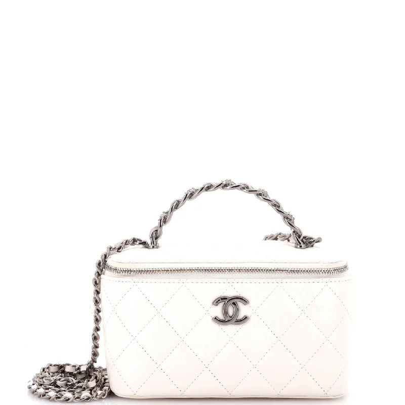 High-Quality Bags On Flash Sale Top Handle Vanity Case with Chain Quilted Lambskin with Crystals Small
