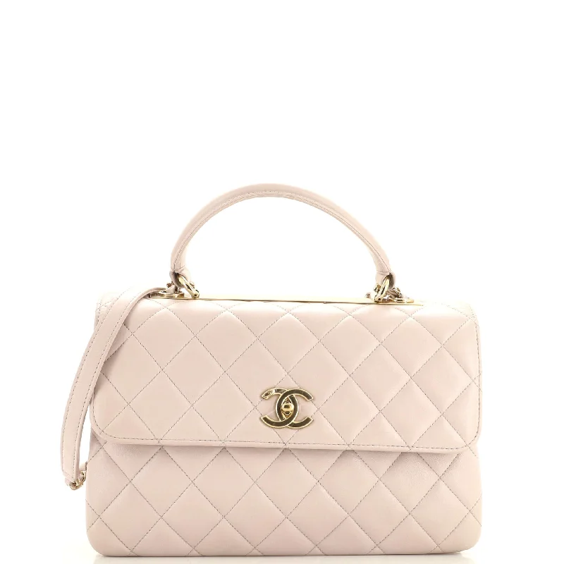 Everyday Bags For Work, School, Or Errands Trendy CC Top Handle Bag Quilted Lambskin Medium