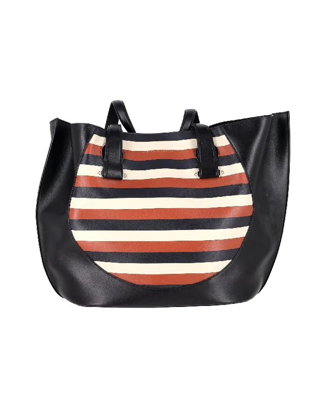 Bags For Personalized Gifts Victoria Beckham Tulip Small Striped Tote Bag in Black Leather