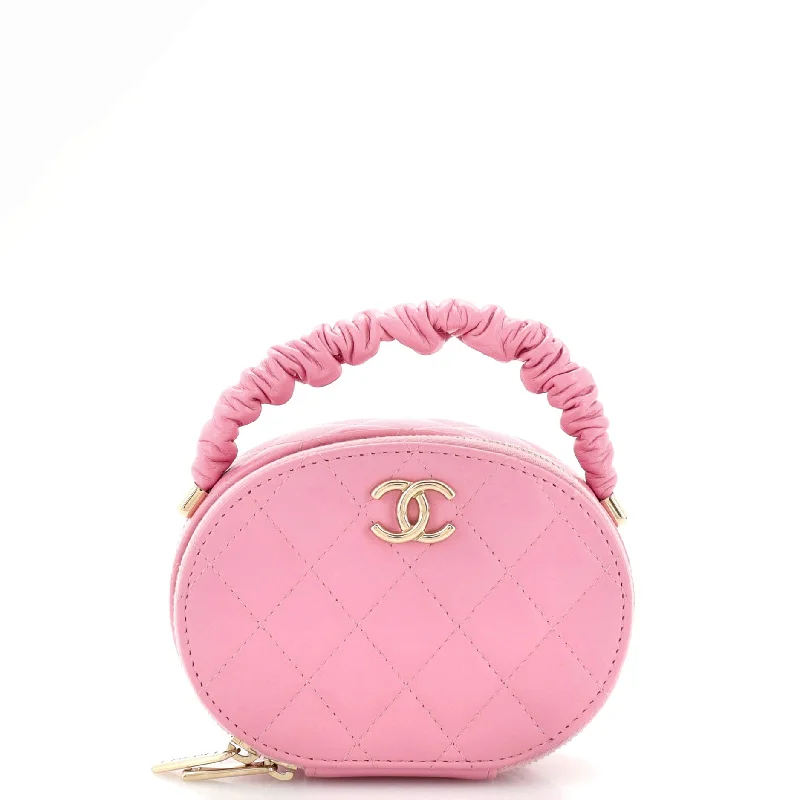 Everyday Bags For Work, School, Or Errands CC Ruched Oval Top Handle Quilted Lambskin Mini