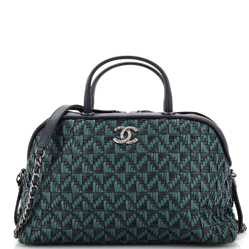 Spacious Bags With Holiday Promotions Convertible Chain Bowler Bag Woven Calfskin Large