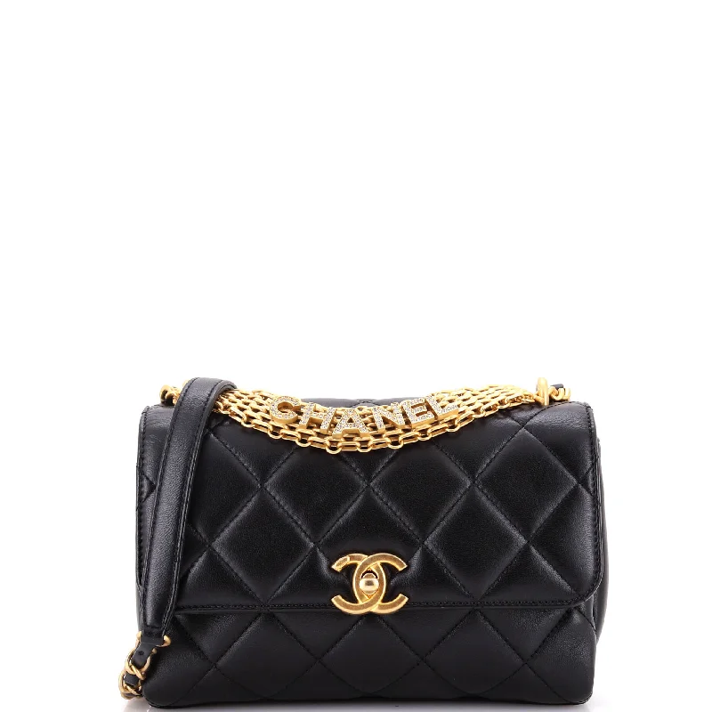 Bags With Seasonal Sales Crystal Logo Letters Chain Handle Flap Bag Quilted Lambskin Small