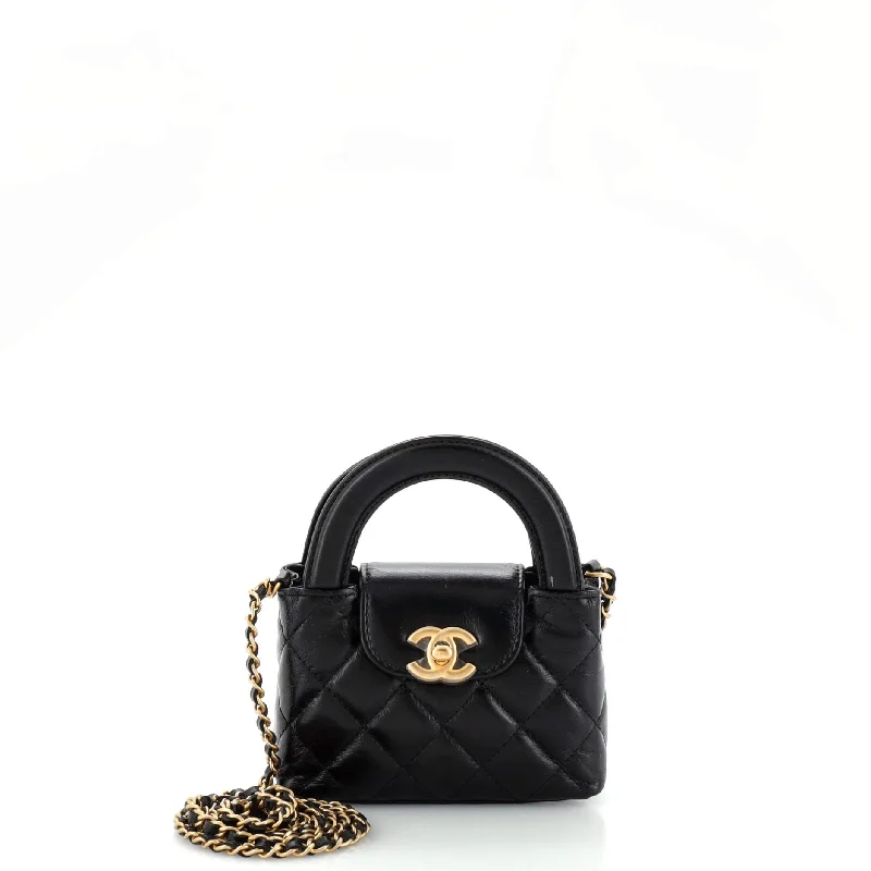 Seasonal Clearance Bags For Summer Kelly Top Handle Clutch with Chain Quilted Shiny Aged Calfskin