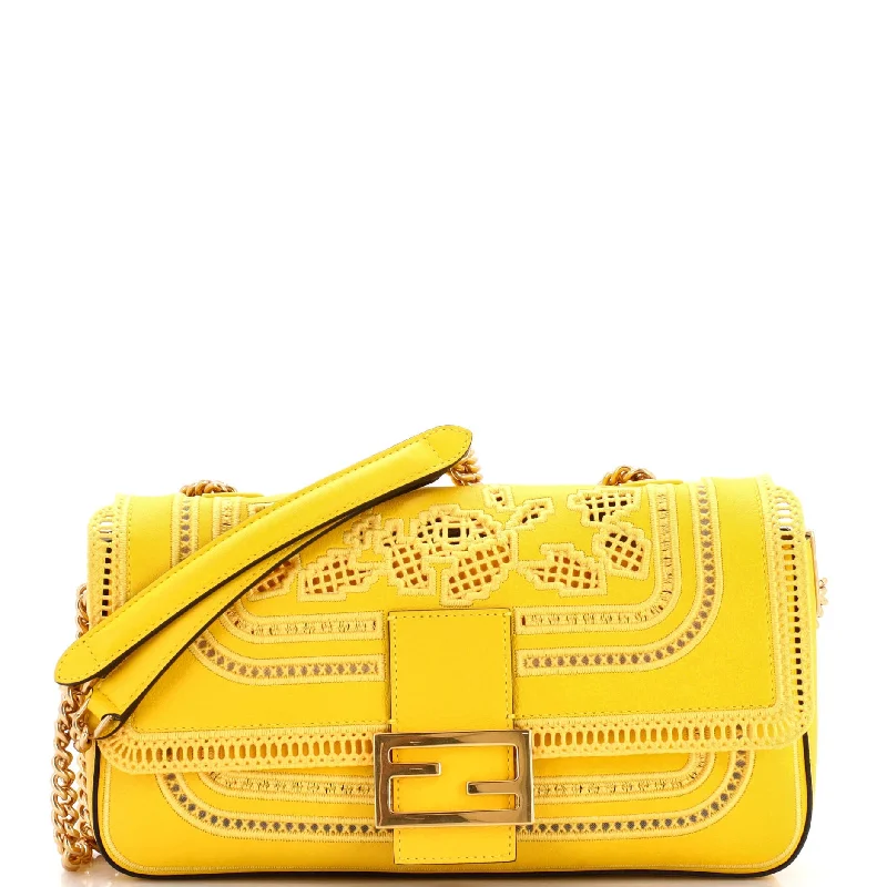 Designer Bags For Luxury Collectors Lace Baguette Chain Bag Embroidered Leather Medium