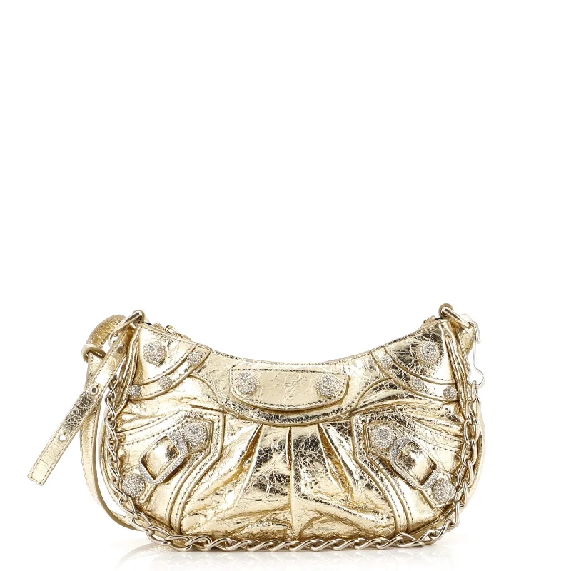Lightweight Bags For Senior Travelers Le Cagole Giant Studs Chain Shoulder Bag Crocodile Embossed Leather with Crystals Mini