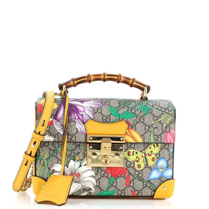 Luxury Bags For Working Professionals Padlock Bamboo Shoulder Bag Flora GG Coated Canvas Small