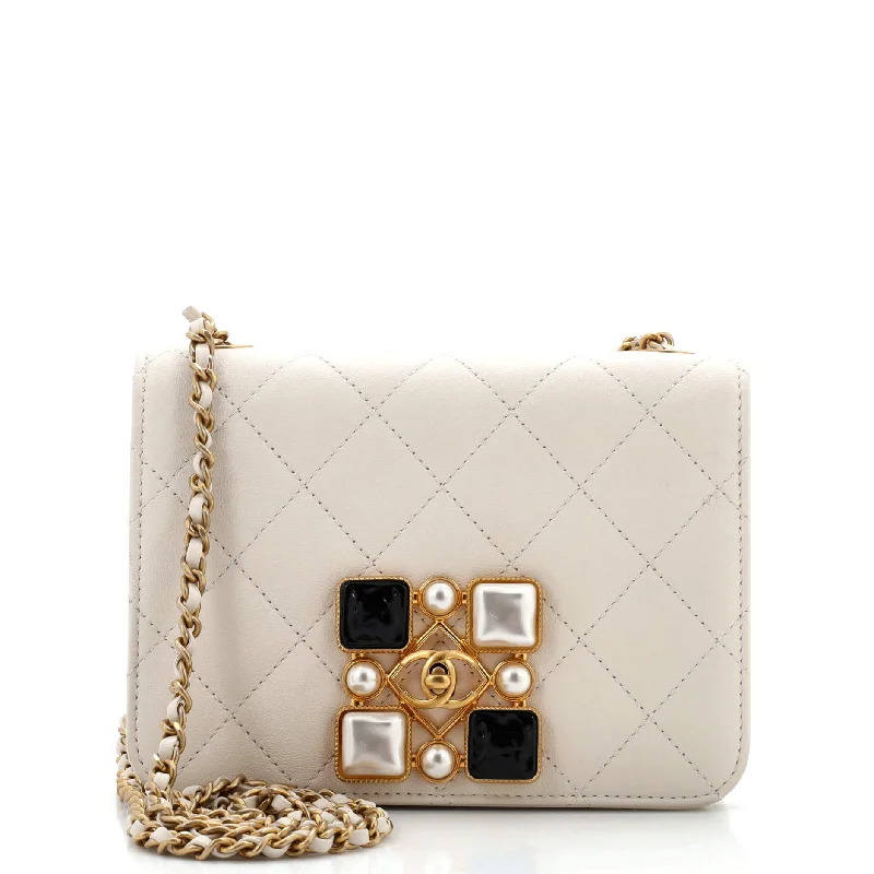 Clearance Bags For Budget Shoppers Resin and Pearl CC Full Flap Bag Quilted Calfskin Mini