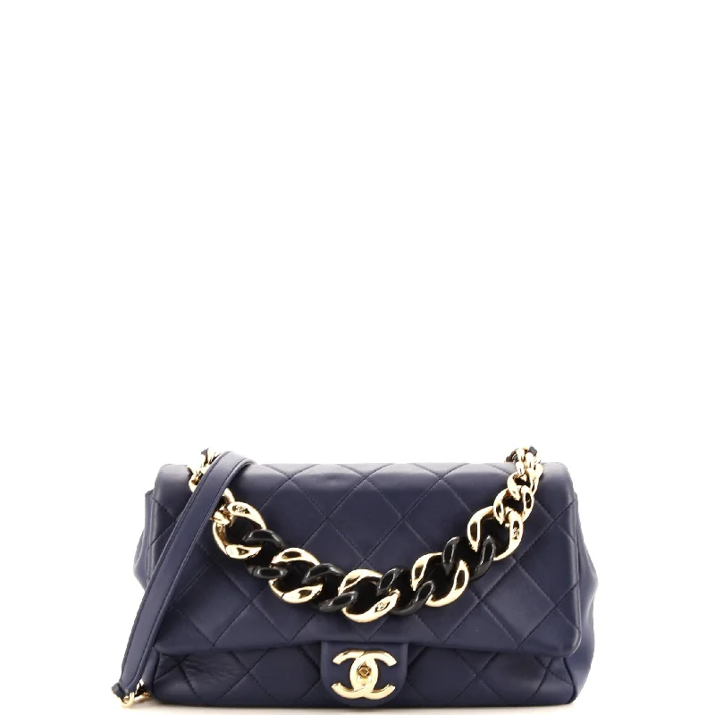 Stylish Bag For Women Resin Elegant Chain Flap Bag Quilted Lambskin Small