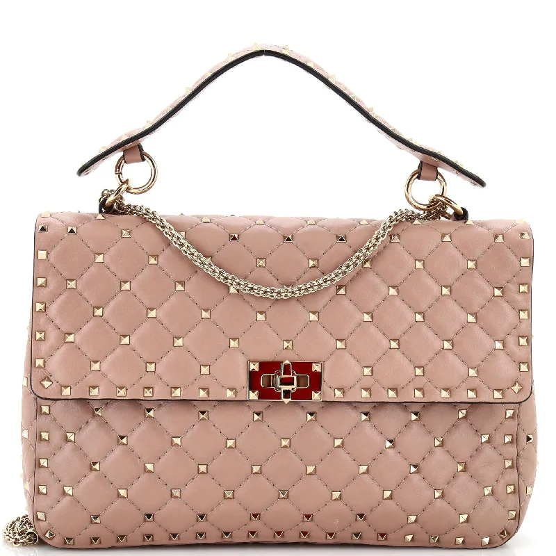 Customizable Bags For Personalized Style Rockstud Spike Flap Bag Quilted Leather Large