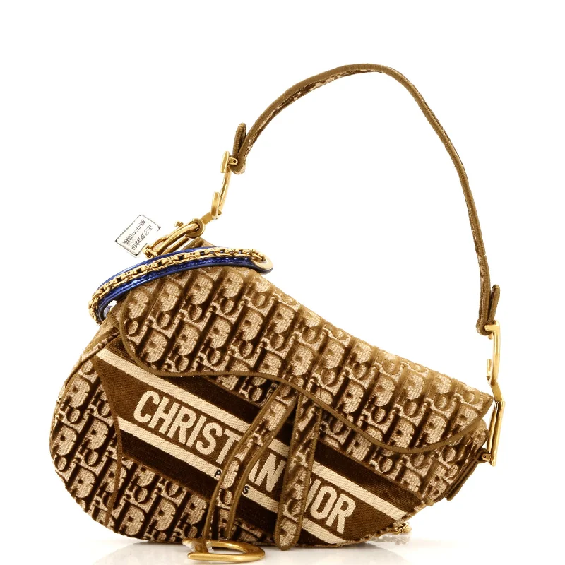 New Year Party Bag For Celebrations Saddle Handbag Logo Embroidered Oblique Velvet Medium