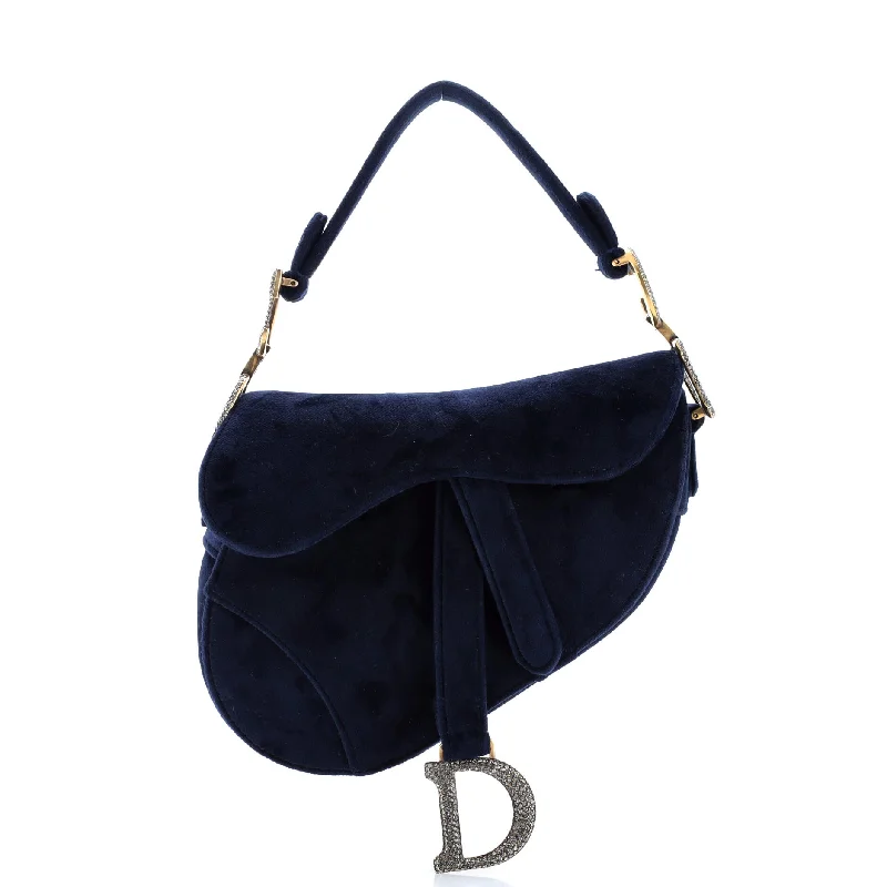 Luxury Bags With Premium Materials And Craftsmanship Saddle Handbag Velvet with Crystals Mini