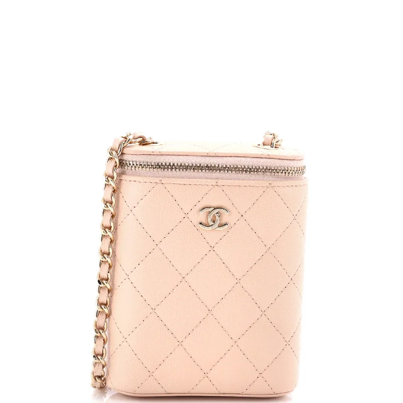 Inspired Bags For Modern Sophistication Vertical Classic Vanity Case with Chain Quilted Caviar Small